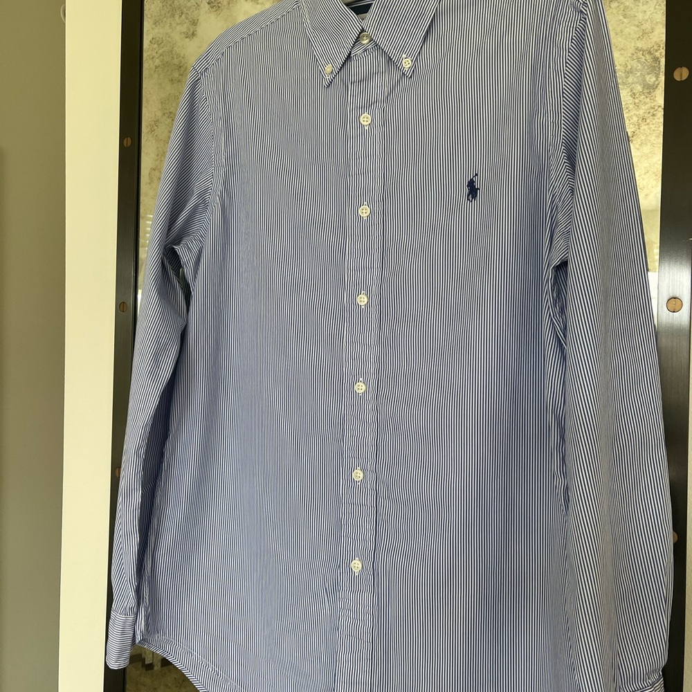 Like new Polo Ralph Lauren blue striped dress shirt.